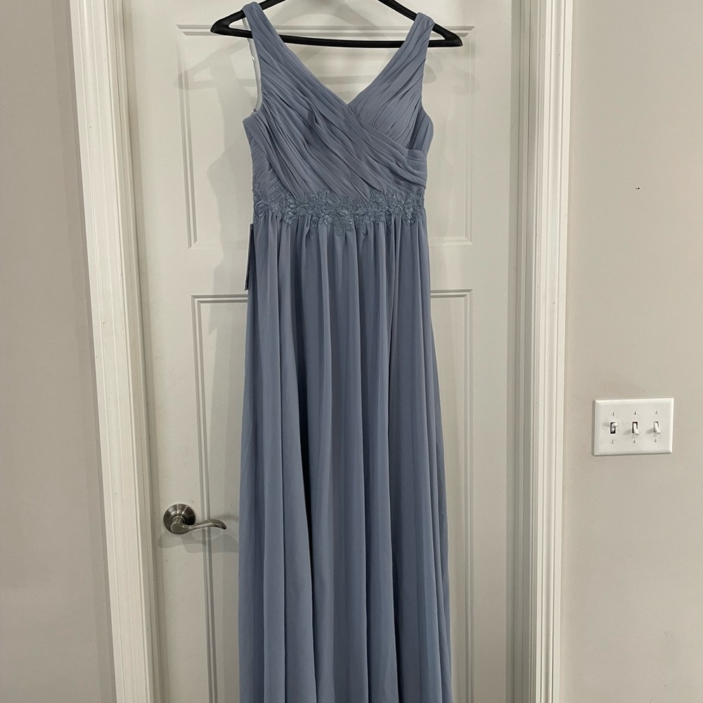 Never worn NWT dusty blue azazie Robbie bridesmaid dress